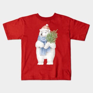 Polar bear wearing xmas hat Kids T-Shirt